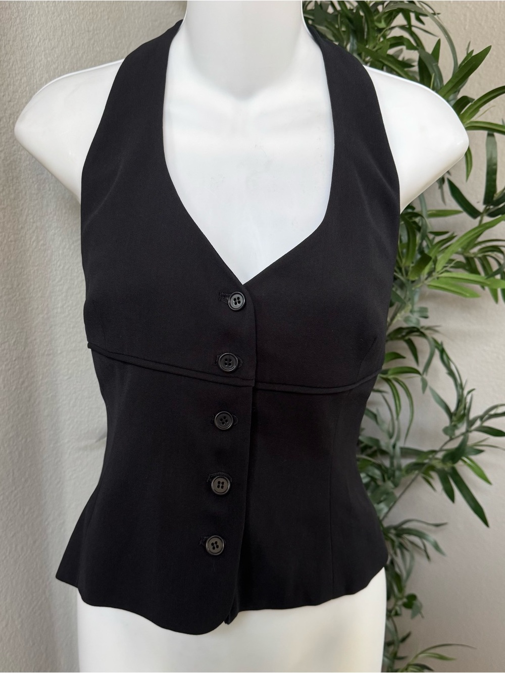 Emanuel Ungaro Black Halter-Style Button Front Bodysuit